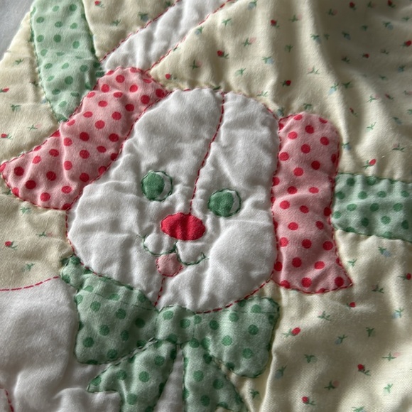 Vintage Nursery Baby Quilt Featuring Bear Cat Dog And Rabbit Rocking Horse Trim - Picture 16 of 16